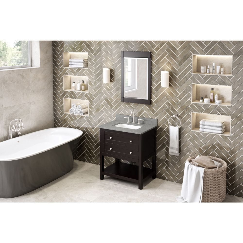 Astoria Transitional 30" Espresso Vanity, Steel Grey Cultured Marble Top | VKITAST30ESSGR