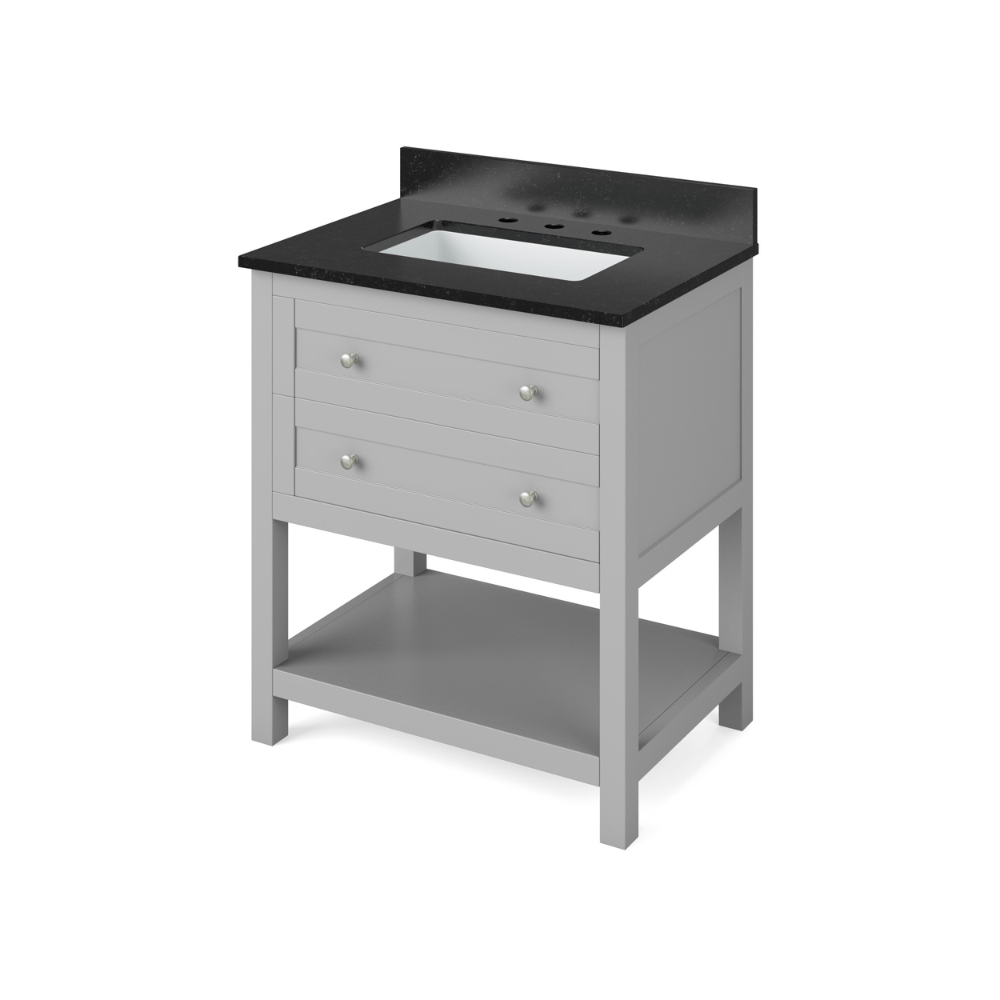 Astoria Transitional 30" Grey Vanity, Black Granite Top | VKITAST30GRBGR