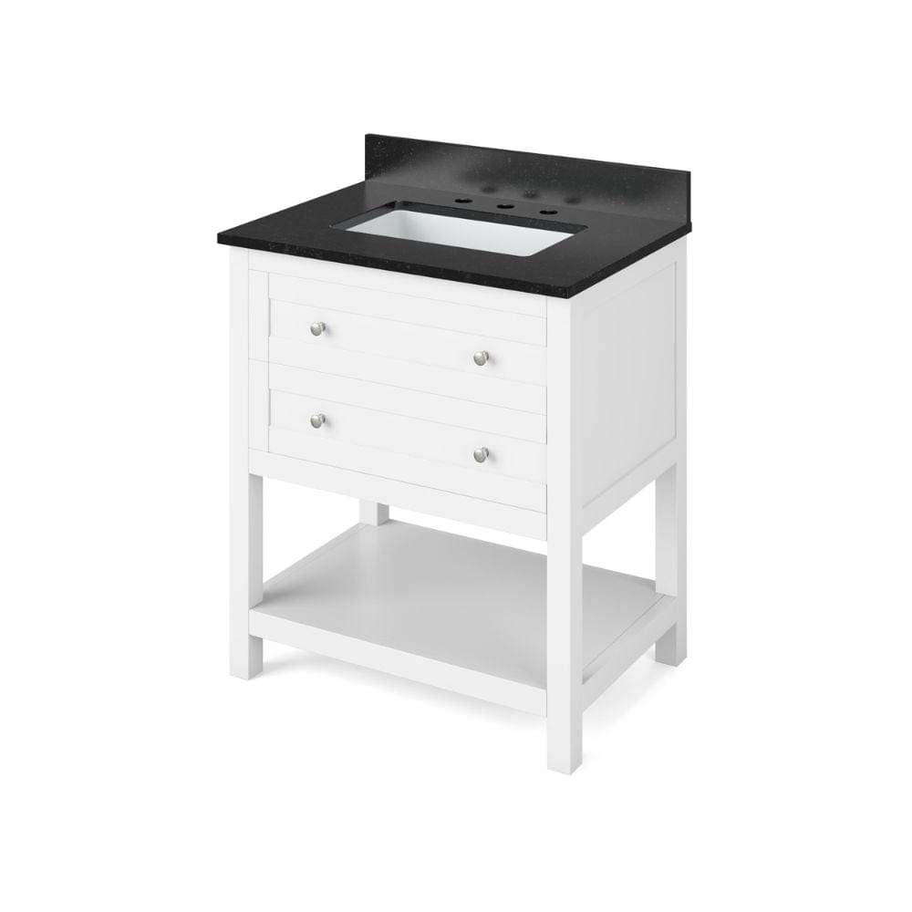 Astoria Transitional 30" White Vanity, Black Granite Top | VKITAST30WHBGR