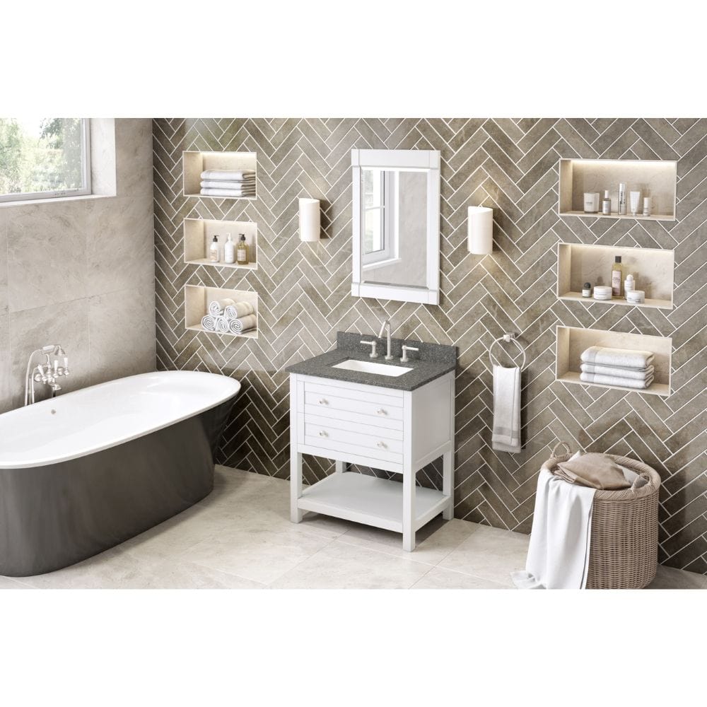 Astoria Transitional 30" White Vanity, Boulder Cultured Marble Top | VKITAST30WHBOR