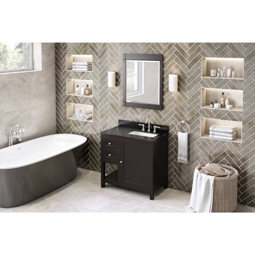 Astoria Transitional 36" Espresso Right Offset Sink Vanity, Black Granite Top | VKITAST36ESBGR