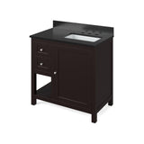 Astoria Transitional 36" Espresso Right Offset Sink Vanity, Black Granite Top | VKITAST36ESBGR