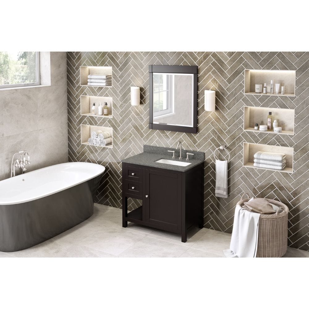 Astoria Transitional 36" Espresso Right Offset Sink Vanity, Boulder Cultured Marble Top | VKITAST36ESBOR