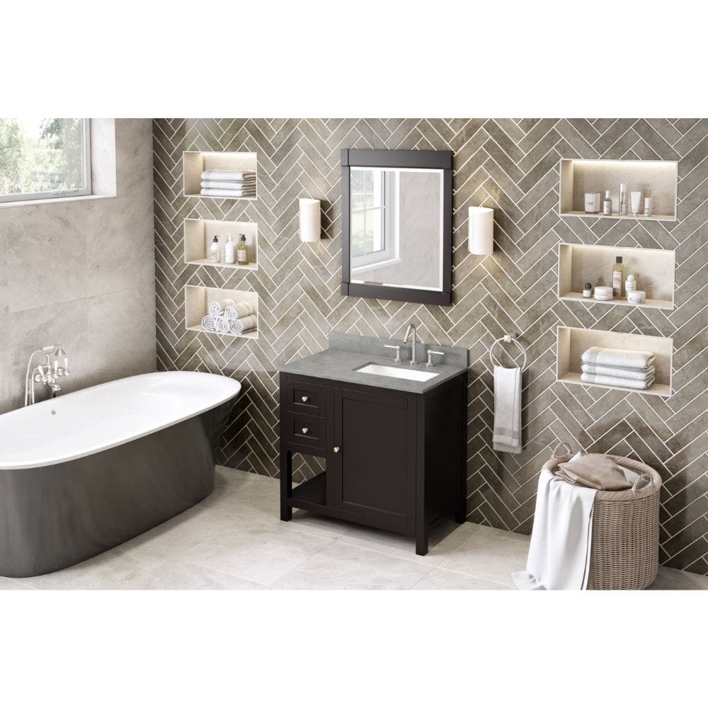 Astoria Transitional 36" Espresso Right Offset Sink Vanity, Steel Grey Cultured | VKITAST36ESSGR