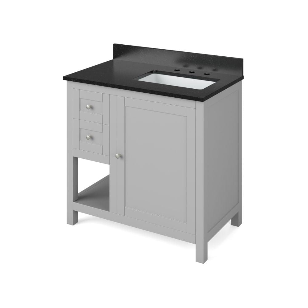 Astoria Transitional 36" Grey Right Offset Sink Vanity, Black Granite Top | VKITAST36GRBGR