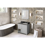 Astoria Transitional 36" Grey Right Offset Sink Vanity, Black Granite Top | VKITAST36GRBGR