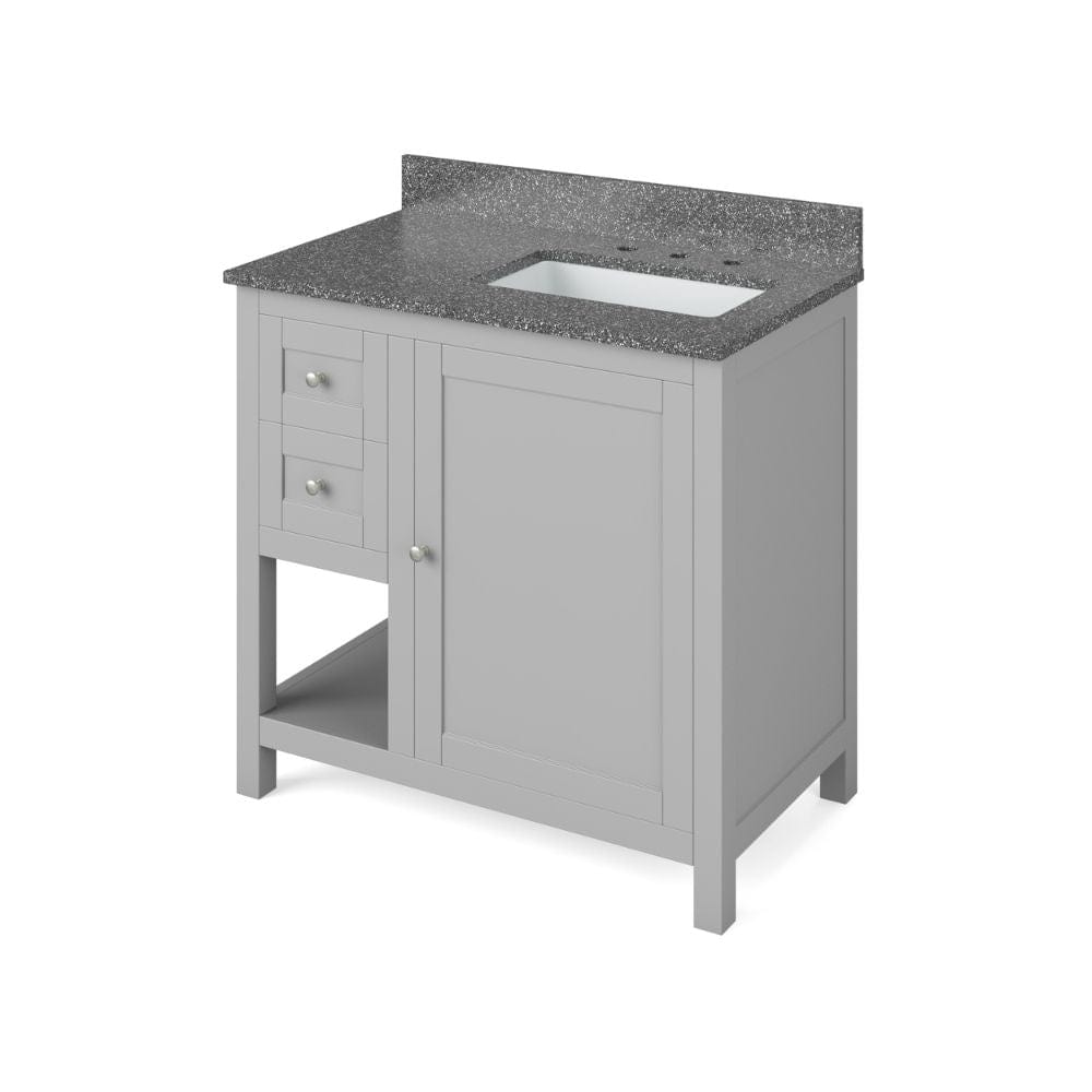 Astoria Transitional 36" Grey Right Offset Sink Vanity, Boulder Cultured Marble Top | VKITAST36GRBOR