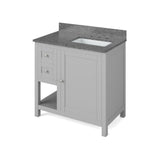 Astoria Transitional 36" Grey Right Offset Sink Vanity, Boulder Cultured Marble Top | VKITAST36GRBOR