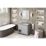 Astoria Transitional 36" Grey Right Offset Sink Vanity, Steel Grey Cultured Marble Top | VKITAST36GRSGR