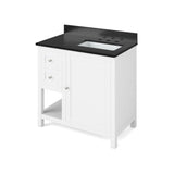 Astoria Transitional 36" White Right Offset Sink Vanity, Black Granite Top | VKITAST36WHBGR