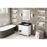 Astoria Transitional 36" White Right Offset Sink Vanity, Black Granite Top | VKITAST36WHBGR