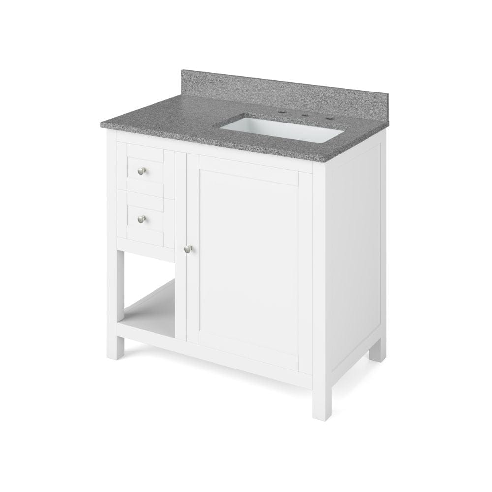 Astoria Transitional 36" White Right Offset Sink Vanity, Steel Grey Cultured Marble Top | VKITAST36WHSGR