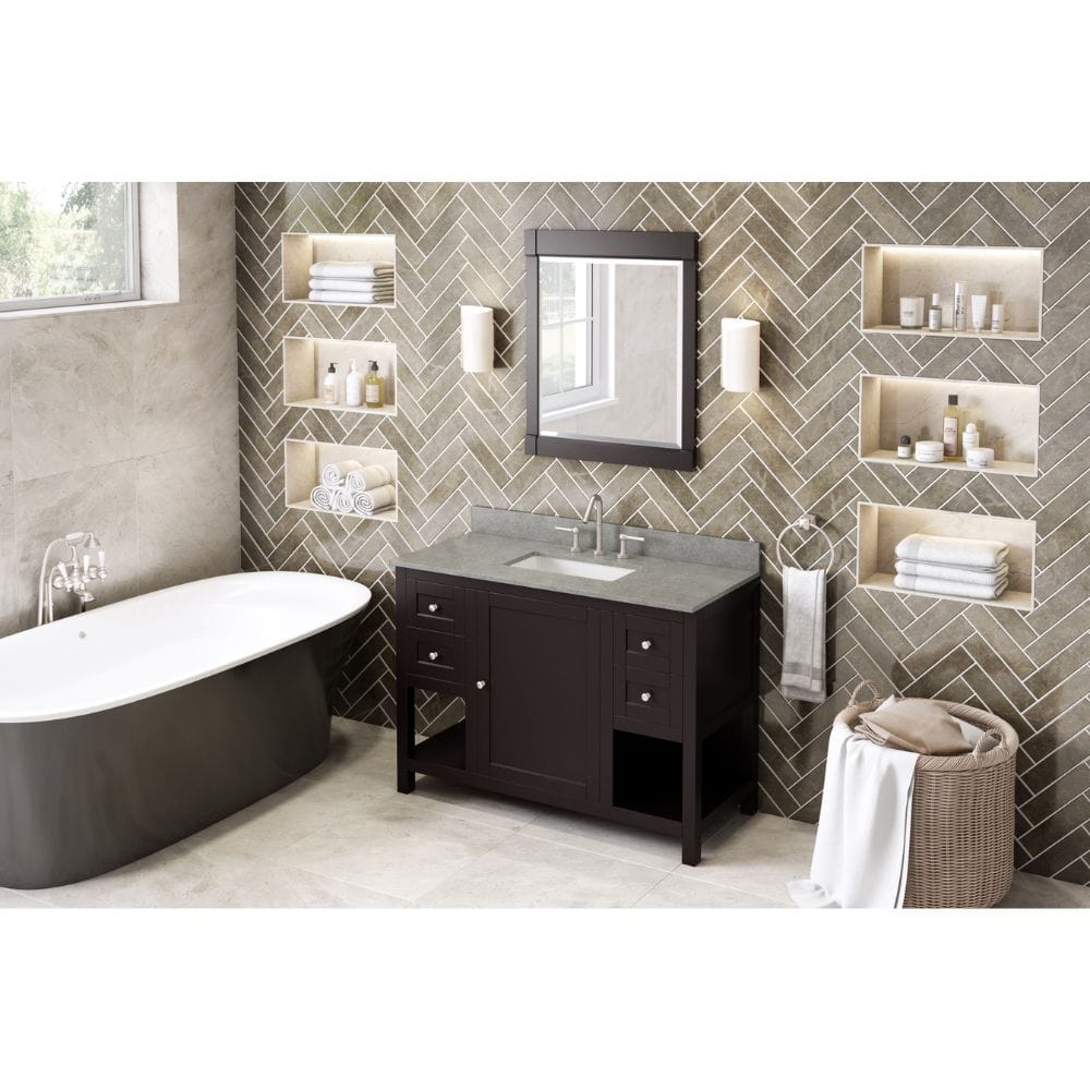 Astoria Transitional 48" Espresso Vanity, Steel Grey Cultured Marble Top | VKITAST48ESSGR