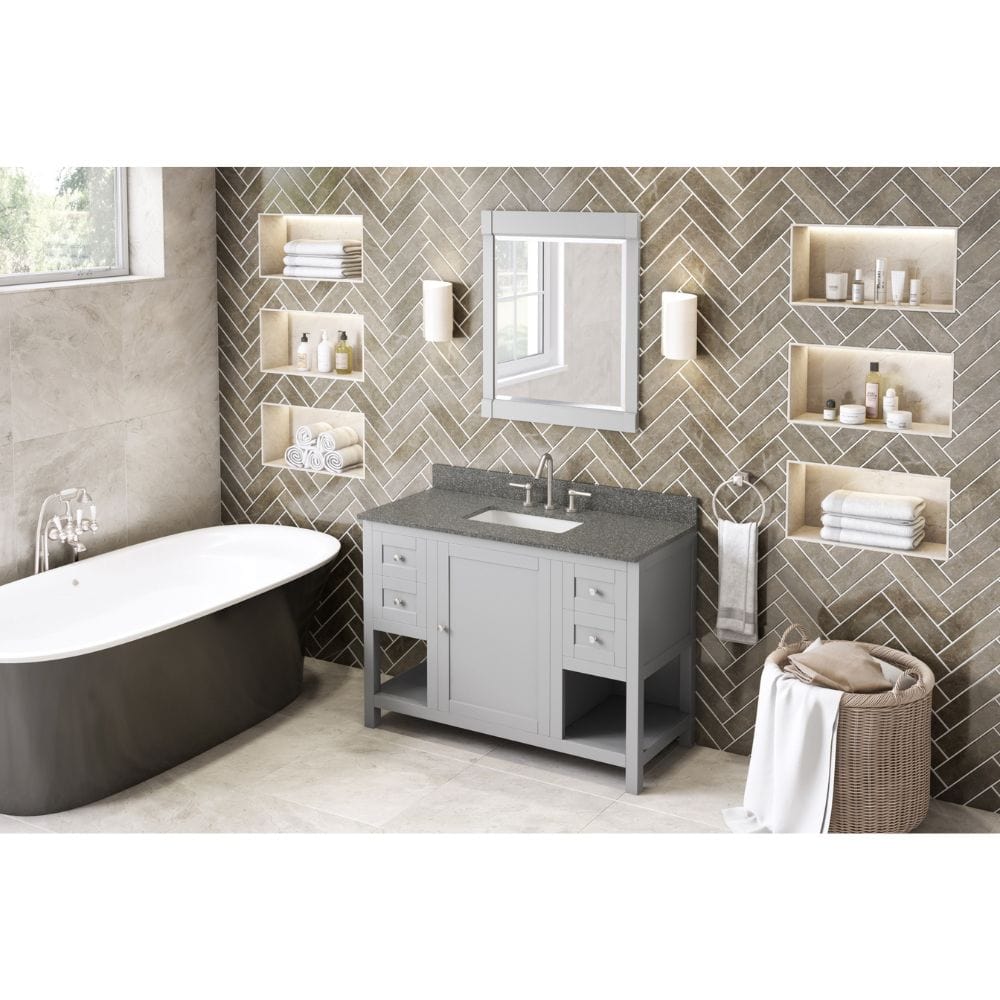 Astoria Transitional 48" Grey Vanity, Boulder Cultured Marble Top | VKITAST48GRBOR