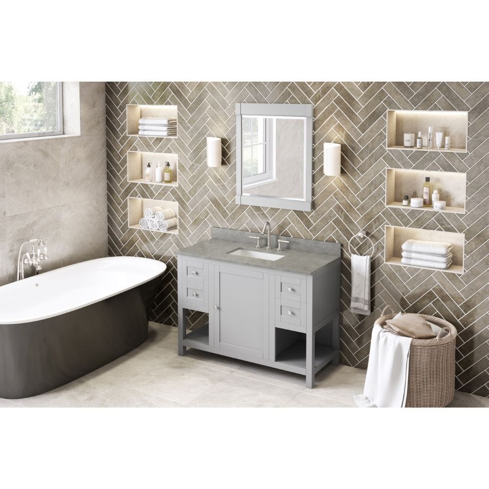 Astoria Transitional 48" Grey Vanity, Steel Grey Cultured Marble Top | VKITAST48GRSGR