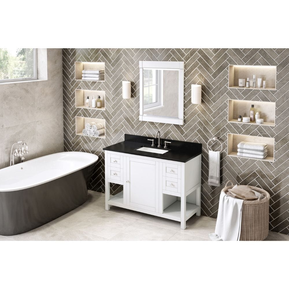 Astoria Transitional 48" White Vanity, Black Granite Vanity Top | VKITAST48WHBGR