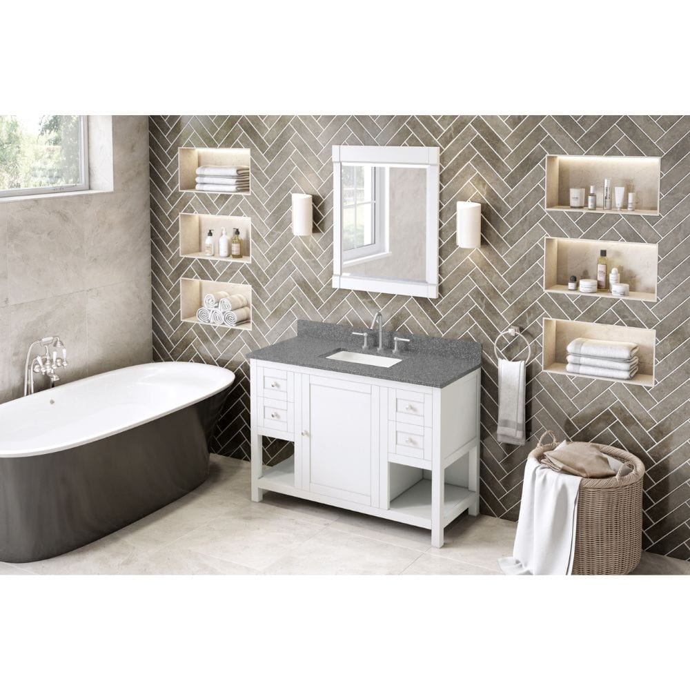 Astoria Transitional 48" White Vanity, Boulder Cultured Marble Top | VKITAST48WHBOR