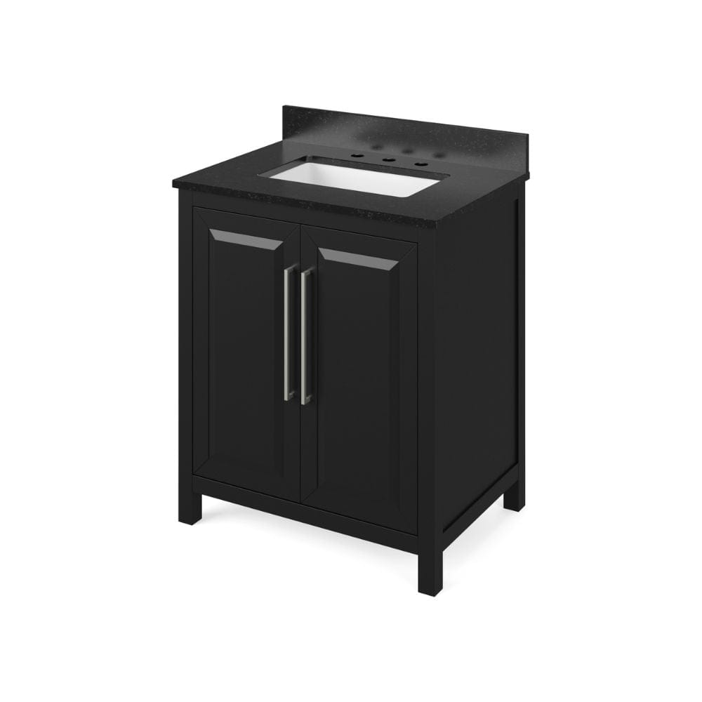 Cade Transitional 30" Black Bathroom Vanity, Black Granite Top | VKITCAD30BKBGR