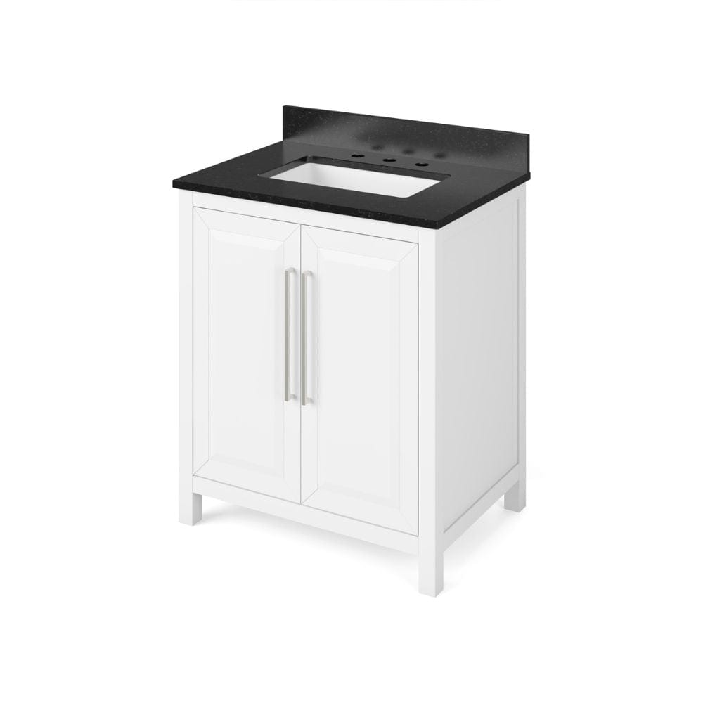 Cade Transitional 30" White Bathroom Vanity, Black Granite Top | VKITCAD30WHBGR