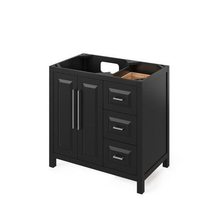 Cade Transitional 36" Black Left Offset Sink Vanity, Black Granite Top | VKITCAD36BKBGR