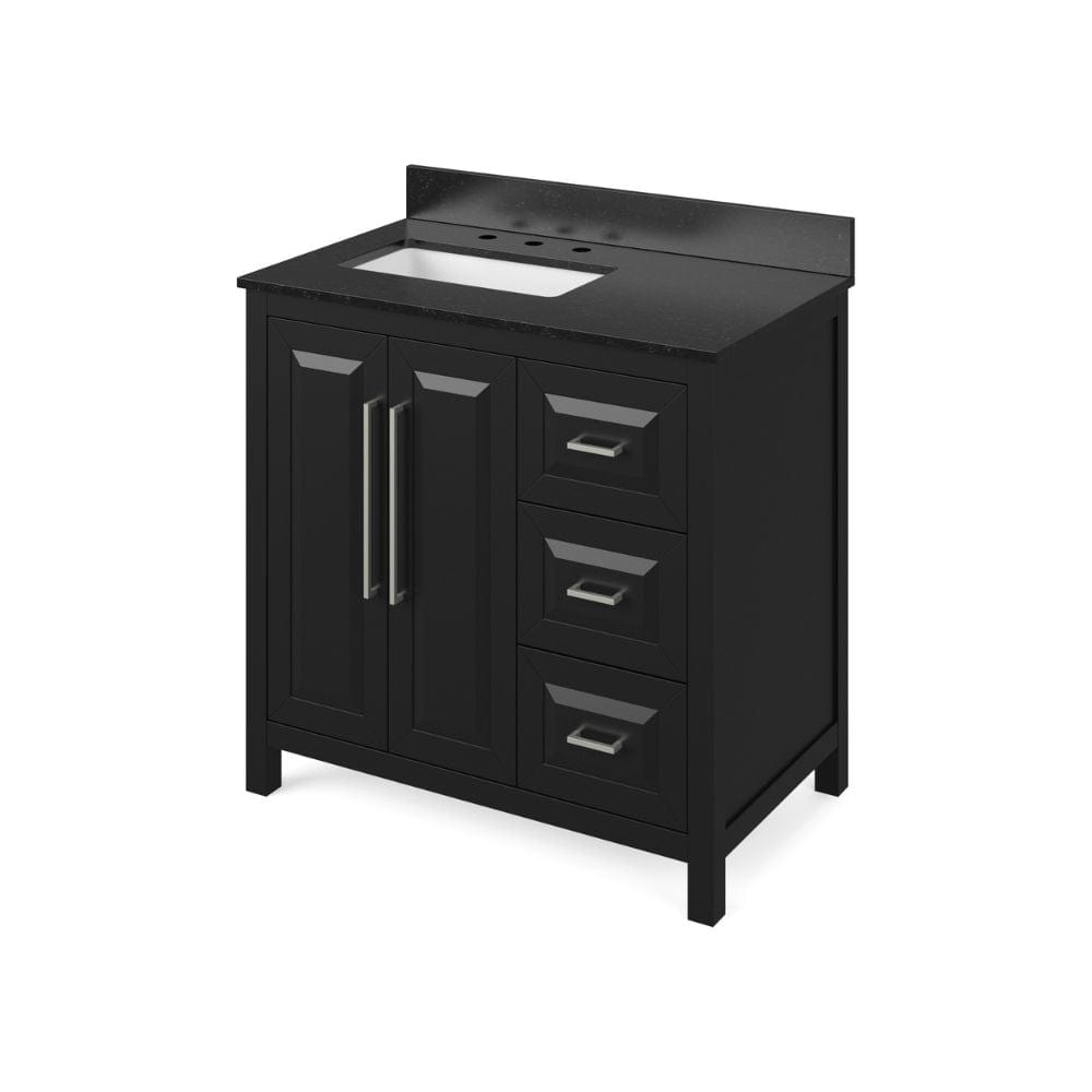 Cade Transitional 36" Black Left Offset Sink Vanity, Black Granite Top | VKITCAD36BKBGR