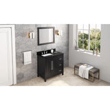 Cade Transitional 36" Black Left Offset Sink Vanity, Black Granite Top | VKITCAD36BKBGR