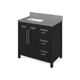 Cade Transitional 36" Black Left Offset Sink Vanity, Steel Grey Cultured Marble Top | VKITCAD36BKSGR