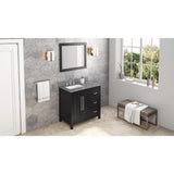 Cade Transitional 36" Black Left Offset Sink Vanity, Steel Grey Cultured Marble Top | VKITCAD36BKSGR