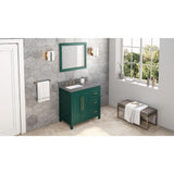 Cade Transitional 36" Forest Green Left Offset Sink Vanity, Boulder Cultured Marble Top | VKITCAD36GNBOR