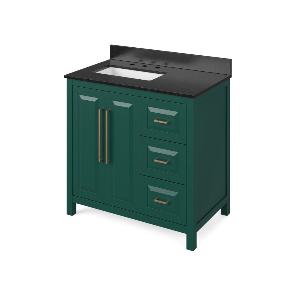 Cade Transitional 36" Forest Green Left Offset Sink Vanity, Boulder Cultured Marble Top | VKITCAD36GNBOR