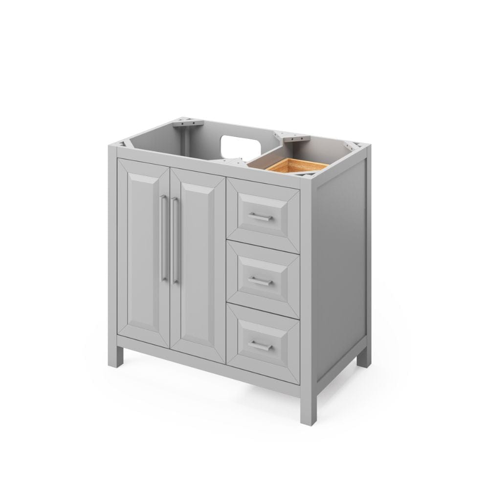 Cade Transitional 36" Grey Left Offset Sink Vanity, Black Granite Top | VKITCAD36GRBGR