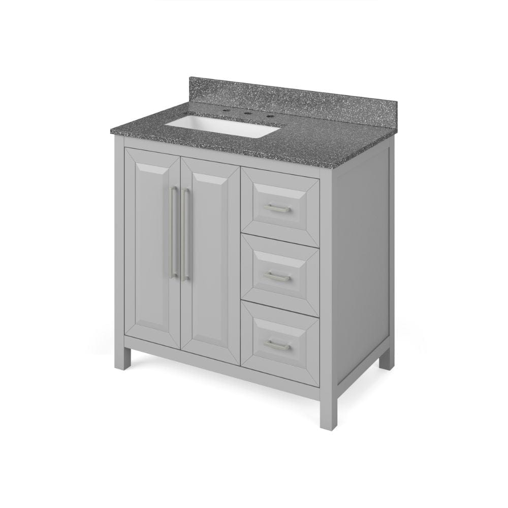 Cade Transitional 36" Grey Left Offset Sink Vanity, Boulder Vanity Cultured Marble Top | VKITCAD36GRBOR