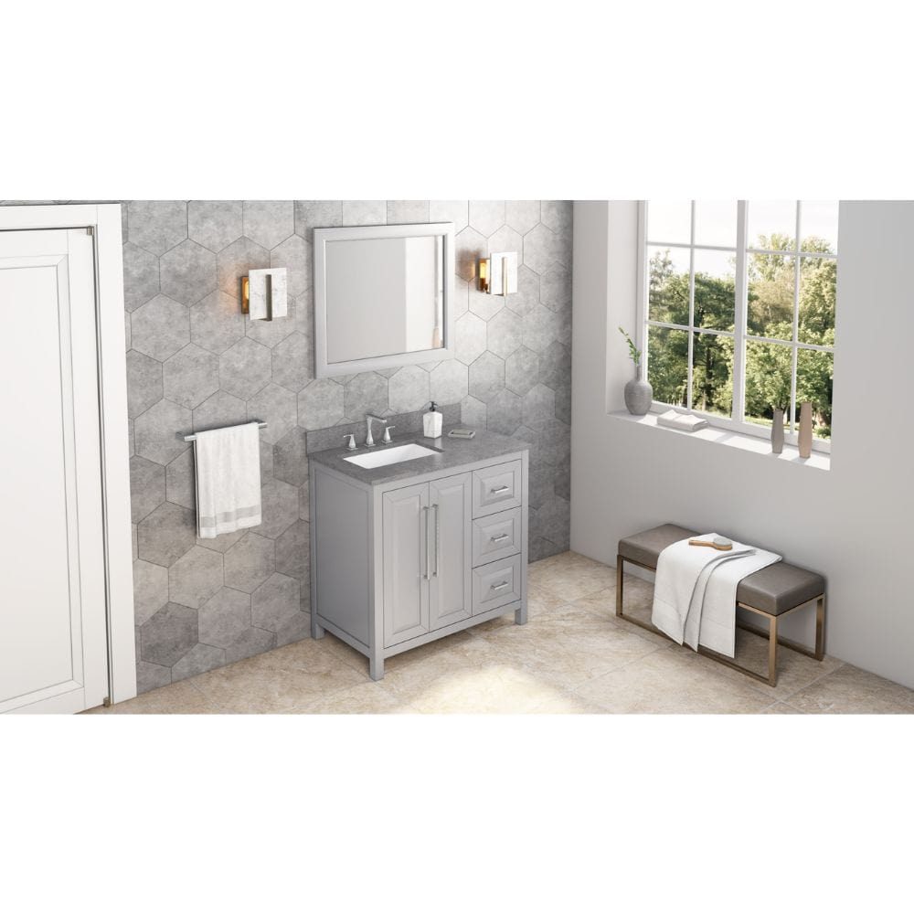 Cade Transitional 36" Grey Left Offset Sink Vanity, Steel Grey Cultured Marble Top | VKITCAD36GRSGR