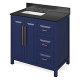 Cade Transitional 36" Hale Blue Left Offset Sink Vanity, Black Granite Top | VKITCAD36BLBGR