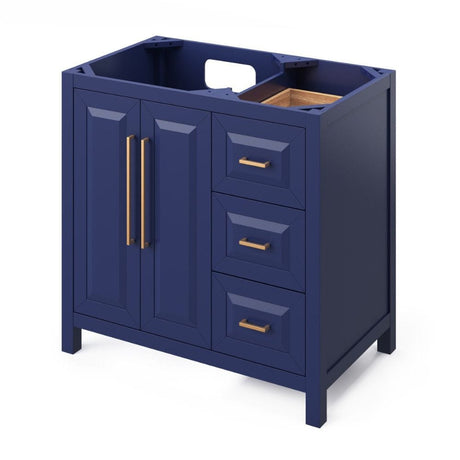 Cade Transitional 36" Hale Blue Left Offset Sink Vanity, Black Granite Top | VKITCAD36BLBGR