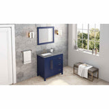 Cade Transitional 36" Hale Blue Left Offset Sink Vanity, Steel Grey Cultured Marble Top | VKITCAD36BLSGR