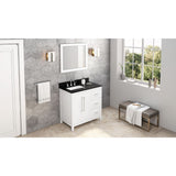 Cade Transitional 36" White Left Offset Sink Vanity, Black Granite Top | VKITCAD36WHBGR