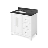 Cade Transitional 36" White Left Offset Sink Vanity, Black Granite Top | VKITCAD36WHBGR