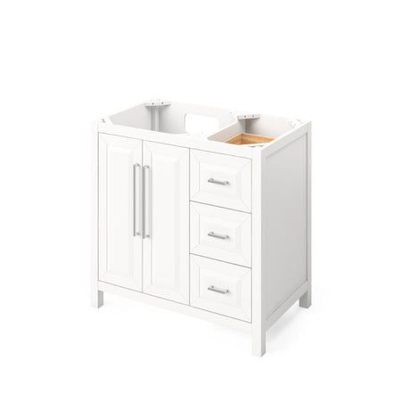 Cade Transitional 36" White Left Offset Sink Vanity, Boulder Vanity Cultured Marble Top | VKITCAD36WHBOR