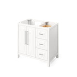 Cade Transitional 36" White Left Offset Sink Vanity, Steel Grey Cultured Marble Top | VKITCAD36WHSGR