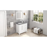 Cade Transitional 36" White Left Offset Sink Vanity, Steel Grey Cultured Marble Top | VKITCAD36WHSGR