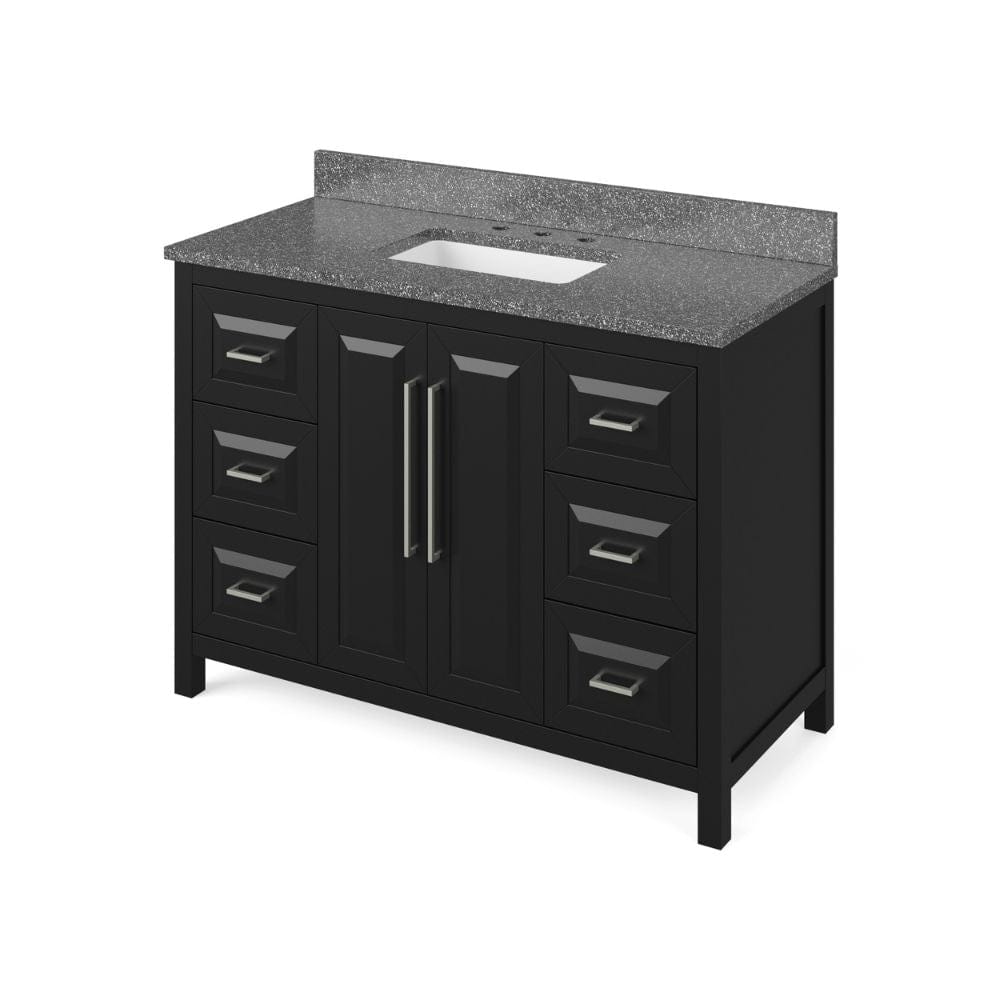 Cade Transitional 48" Black Bathroom Vanity, Boulder Cultured Marble Top | VKITCAD48BKBOR