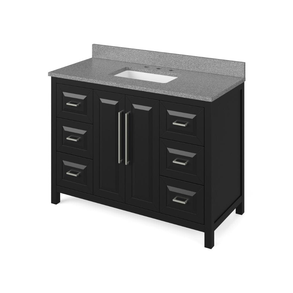 Cade Transitional 48" Black Bathroom Vanity, Steel Grey Cultured Marble Top | VKITCAD48BKSGR