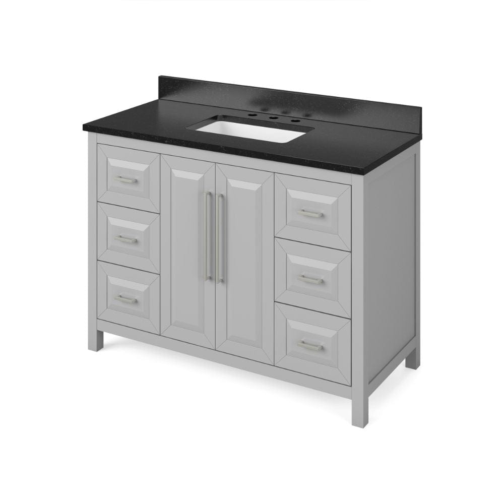 Cade Transitional 48" Grey Bathroom Vanity, Black Granite Top | VKITCAD48GRBGR