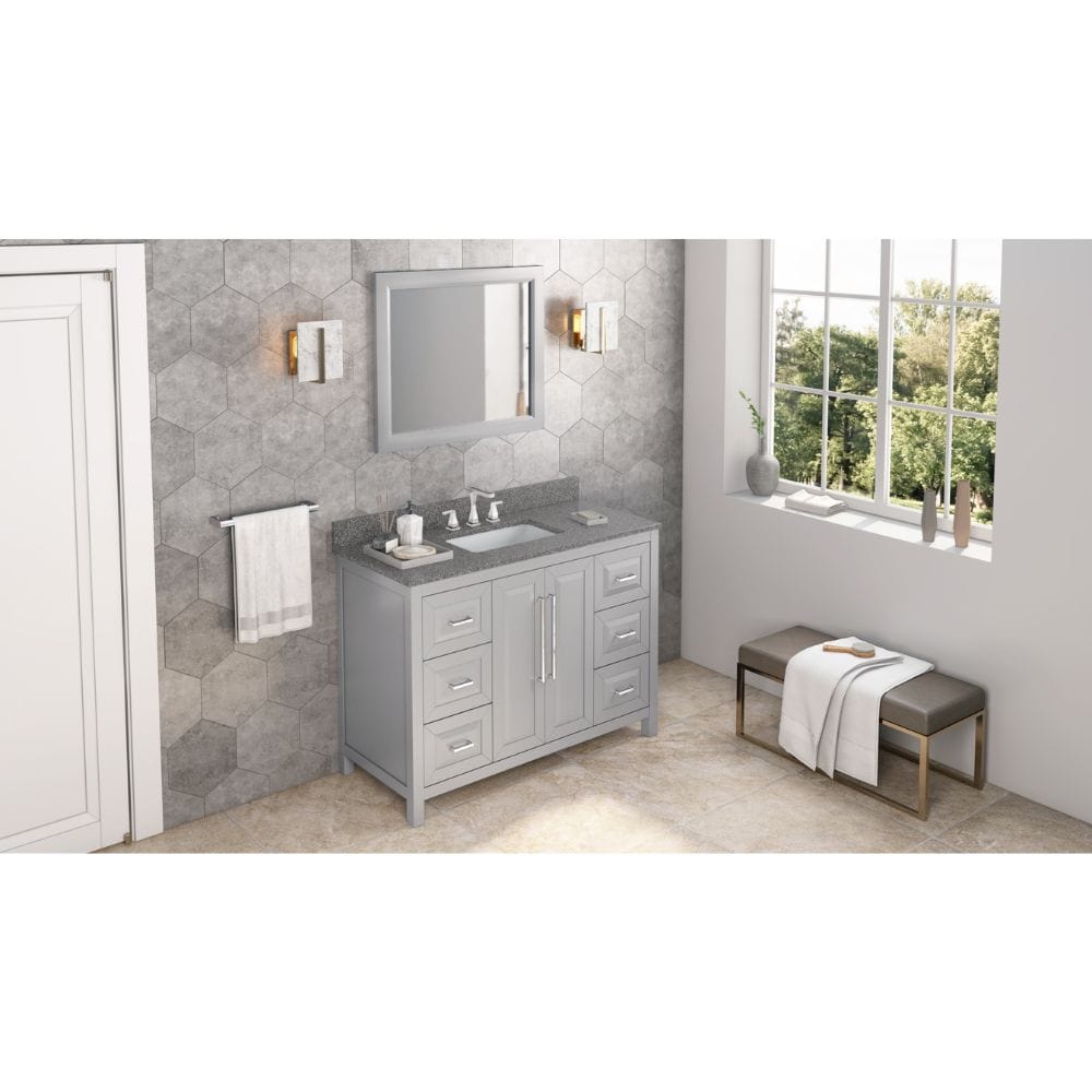 Cade Transitional 48" Grey Bathroom Vanity, Boulder Cultured Marble Top | VKITCAD48GRBOR