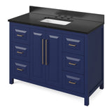 Cade Transitional 48" Hale Blue Bathroom Vanity, Black Granite Top | VKITCAD48BLBGR