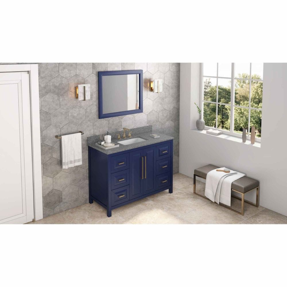 Cade Transitional 48" Hale Blue Bathroom Vanity, Boulder Cultured Marble Top | VKITCAD48BLBOR