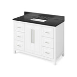 Cade Transitional 48" White Bathroom Vanity, Black Granite Top | VKITCAD48WHBGR