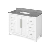 Cade Transitional 48" White Bathroom Vanity, Steel Grey Cultured Marble Top | VKITCAD48WHSGR