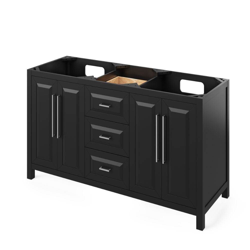 Cade Transitional 60" Black Double Sink Vanity, Black Granite Top | VKITCAD60BKBGR